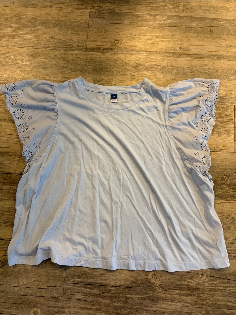 Old Navy Light Blue Eyelet Flutter Sleeve Tee